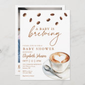 Coffee Brewing Baby Dusche Foto QR Code Einladung (Vorne/Hinten)