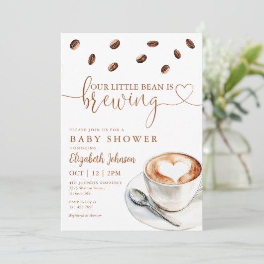 Coffee Brewing Baby Shower Photo QR Code Einladung (Stehend Vorderseite)