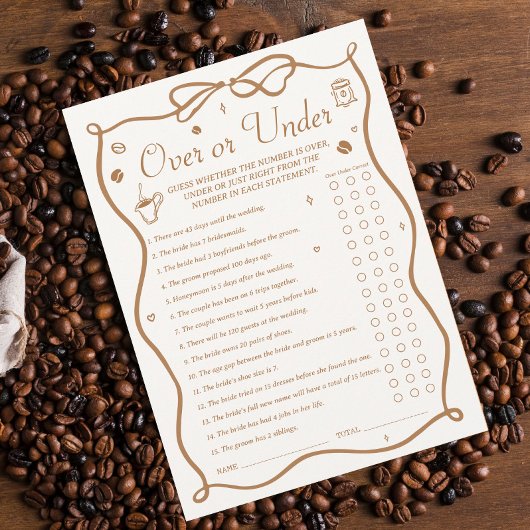 Coffee Bridal Shower Over and Under Game Card Einladung