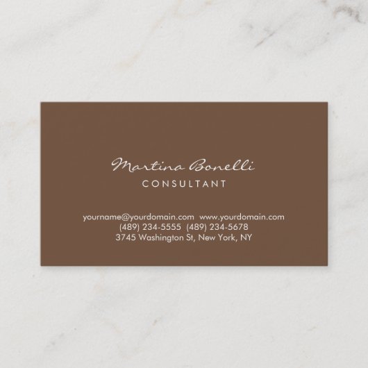 Coffee Brown Color Minimalistisch Script Business  Visitenkarte (Vorderseite)