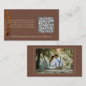 Coffee Brown Gold Leaf Foto Hochzeit RSVP QR Code Begleitkarte (Vorne/Hinten)