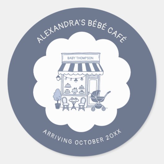 Coffee Brunch Theme Bebe Cafe Blue 2 Baby Shower Runder Aufkleber (Vorderseite)