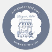 Coffee Brunch Theme Bebe Cafe Blue Baby Shower Runder Aufkleber (Vorderseite)