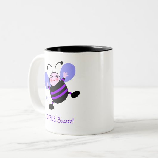 Coffee Buzz Niedlicher Cartoon Lila Bienenarbeit A Zweifarbige Tasse (Vorderseite Links)
