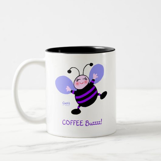 Coffee Buzz Niedlicher Cartoon Lila Bienenarbeit A Zweifarbige Tasse (Links)