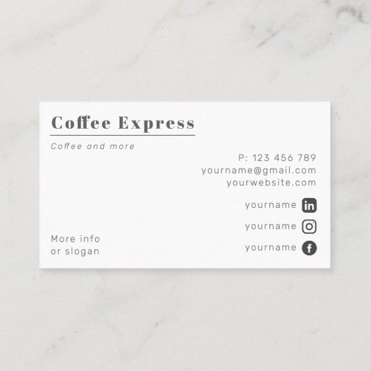 Coffee Café Bar Restaurant Foto Business Card Visitenkarte (Rückseite)