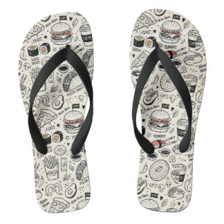 Coffee & Café Doodle Pattern –Cute Hand Drawn Food Badesandalen