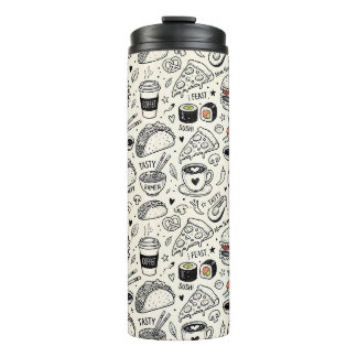 Coffee & Café Doodle Pattern –Cute Hand Drawn Food Thermosbecher