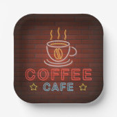 Coffee Café Neon Sign Pappteller (Vorderseite)