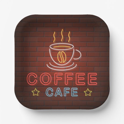 Coffee Café Neon Sign Pappteller (Vorderseite)