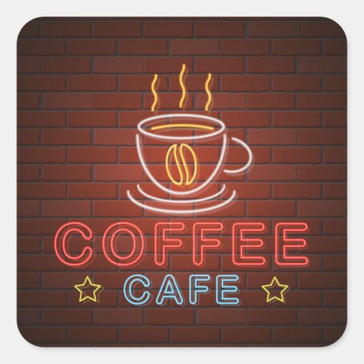Coffee Café Neon Sign Quadratischer Aufkleber (Vorderseite)