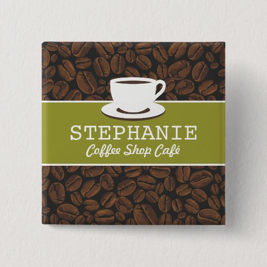 Coffee Café Shop Custom Employee Name Abzeichen Button (Vorderseite)