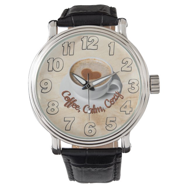 Coffee, Calm, Cozy Men's Watch Design Armbanduhr (Vorderseite)