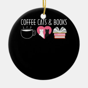 Coffee Cat Book Niedlich Bookworm Geschenk Keramik Ornament