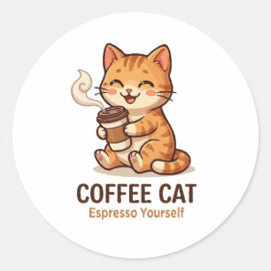 Coffee Cat Espresso Yourself Süßes Kätzchen Runder Aufkleber