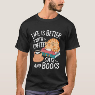 Coffee Cats Bücher Lover Design Funny Book Reading T-Shirt