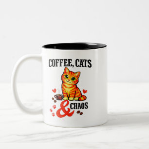 Coffee Cats Chaos Geschenk - Süße Tabby-Katze Zweifarbige Tasse