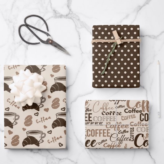 Coffee Charm Trio 3 Geschenkpapier Set (Vorderseite)