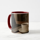 "Coffee & Clicks Tasse – Dampf, Einkaufen und Lapt (Vorderseite Links)
