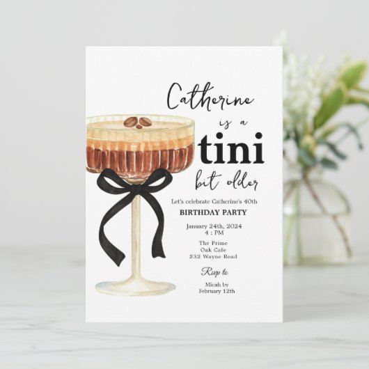 Coffee Cocktail Birthday Black Bow Invitation Einladung (Stehend Vorderseite)