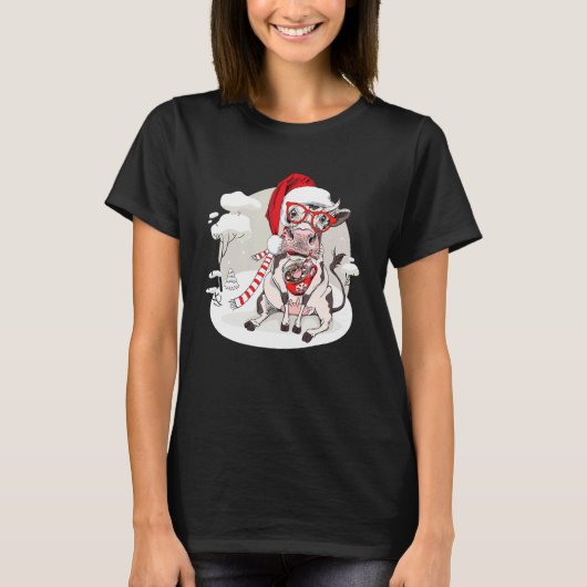 Coffee Cow Christmas Lights Cute Xmas Santa Hat An T-Shirt (Vorderseite)