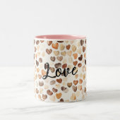 Coffee Cream Brown Peach Hearts Zweifarbige Tasse (Mittel)