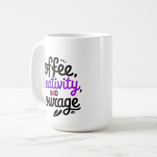 "Coffee Creativity Courage Typografy Tasse Design" (Vorderseite Links)