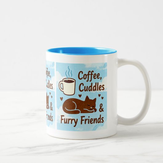 Coffee, Cuddles & Furry Friends Cute Cat Lover Cof Zweifarbige Tasse (Rechts)