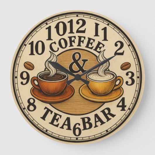 Coffee Cup Bar  home café Große Wanduhr (Vorderseite)