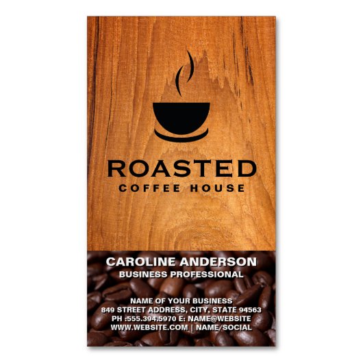 Coffee | Cup of Java | Kaffeebohnen Magnetische Visitenkarte (Vorderseite Vertikal)