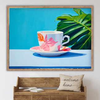 Coffee Cup Still Life Oil Painting, Modern Fine Ar Poster