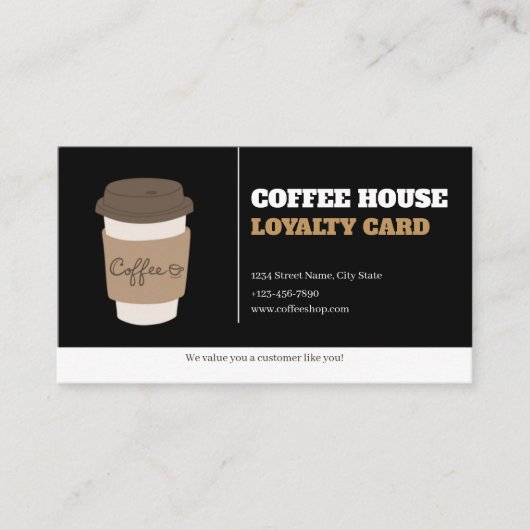 Coffee Cups Black White Cafe Customer Loyalty Card Treuekarte (Vorderseite)