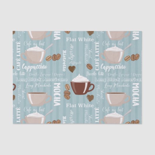 Coffee Cups Blue Vertical Lines Caffeine Grains Seidenpapier (Vorderseite)