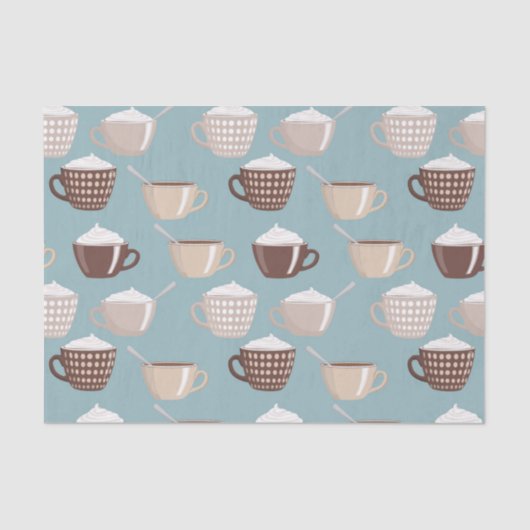 Coffee Cups Cream Caffeine Lover Pastel Blue Brown Seidenpapier (Vorderseite)