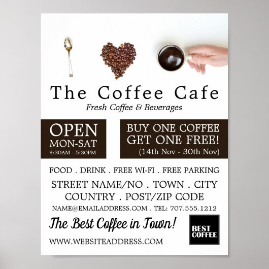 Coffee Display, Barista, Café, Coffeehouse Advert Poster (Vorne)