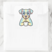 Coffee Dog with Glasses – Cute Whimsical Illustrat Quadratischer Aufkleber (Tasche)