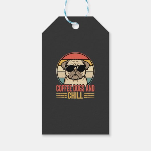 Coffee Dogs und Chill Retro Pug Geschenkanhänger (Vorderseite)