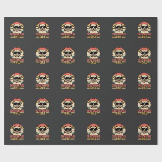 Coffee Dogs und Chill Retro Pug Geschenkpapier (Flach)