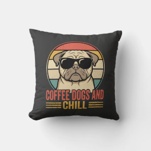 Coffee Dogs und Chill Retro Pug Kissen