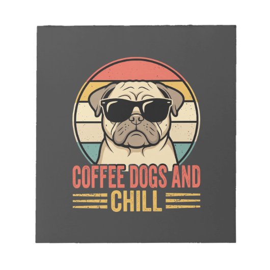 Coffee Dogs und Chill Retro Pug Notizblock (Vorderseite)