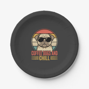 Coffee Dogs und Chill Retro Pug Pappteller