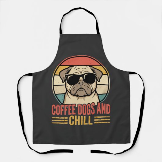 Coffee Dogs und Chill Retro Pug Schürze (Vorderseite)