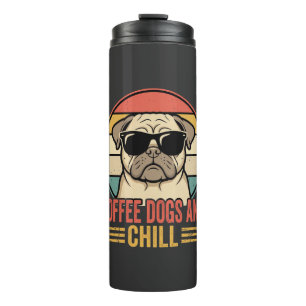 Coffee Dogs und Chill Retro Pug Thermosbecher