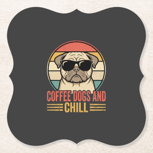 Coffee Dogs und Chill Retro Pug Untersetzer (Vorderseite)