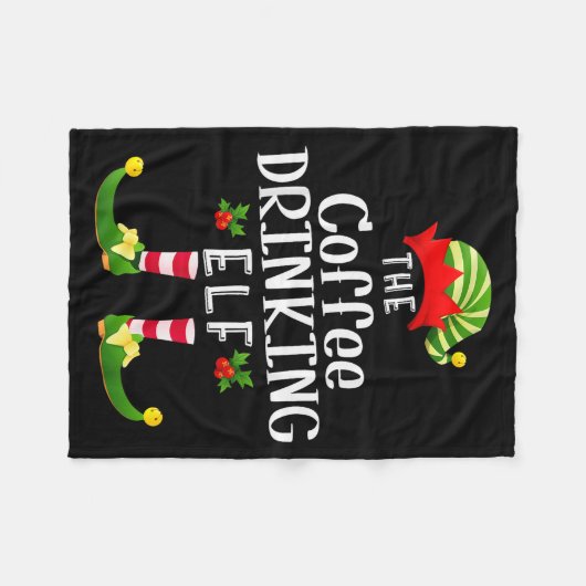 Coffee Drinking Christmas Elf Matching Pajama X-ma Fleecedecke (Vorderseite (Horizontal))