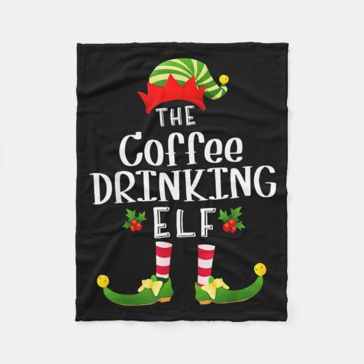 Coffee Drinking Christmas Elf Matching Pajama X-ma Fleecedecke (Vorderseite)