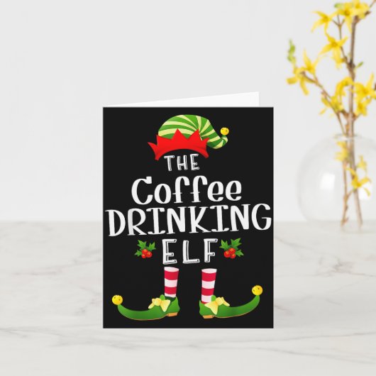 Coffee Drinking Christmas Elf Matching Pajama X-ma Karte (Gelbe Blume)