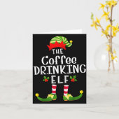Coffee Drinking Christmas Elf Matching Pajama X-ma Karte (Gelbe Blume)