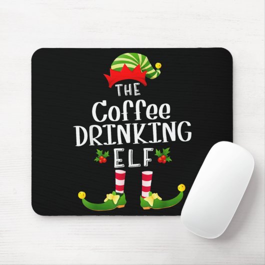 Coffee Drinking Christmas Elf Matching Pajama X-ma Mousepad (Mit Mouse)