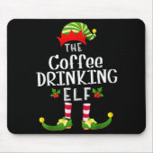 Coffee Drinking Christmas Elf Matching Pajama X-ma Mousepad (Vorne)